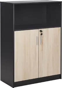Office two-door cabinet Beliani ZEHNA with internal shelf, light wood and black finish