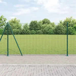 VidaXL metināta dzelzs sieta žogs 1.2 x 10 m ar 7 flanču stabiņiem zaļš tērauds
