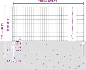 Забор VidaXL Euro с 5 столбами серебристый 0,8 x 10 м сталь