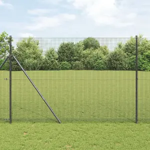 Metinātais žogs VidaXL 1,5 x 50 m pelēks ar 13 tērauda stabiņiem