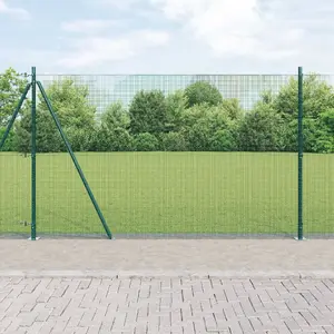 VidaXL metināta sieta žogs ar 7 flanšētu stabiņu zaļš 1,6 x 10 m tērauds