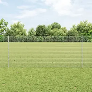 Metināta režģa žogs VidaXL 1 x 50 m ar 44 U‑stabiņiem Sudraba tērauds