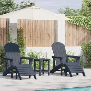 Adirondack krēsli ar pēdu balstiem 2 gab., VidaXL, tumši zils HDPE