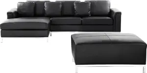 Corner sofa with ottoman Beliani OSLO, right-hand configuration, black leather