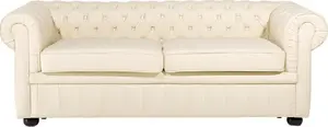 Кожаный трехместный диван Beliani CHESTERFIELD, кремовый