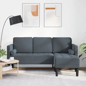 Sofa 3-seater with L-shaped chaise longue VidaXL 160 cm dark grey velvet