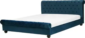 Кровать Beliani AVALLON 180 x 200 см синяя велюровая