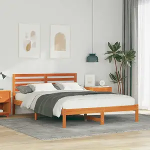Gultas rāmis VidaXL modelis 872313 Vaska brūns 140 x 210 cm Ciets priedes koks