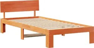 Gultas rāmis ar galvgali VidaXL 75x190 cm brūns cieta priedes koksne