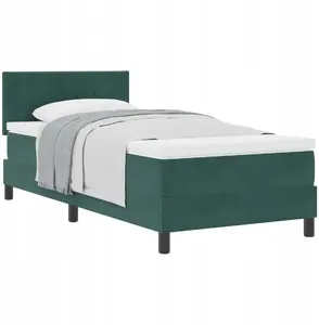Кровать с матрасом VidaXL 90x200 см бархат тёмно‑зелёный — с коробом для хранения, односпальная