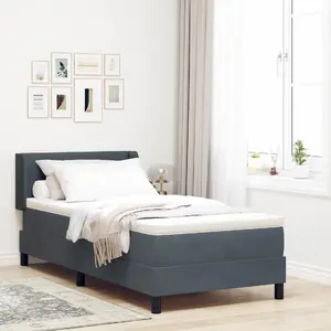 Gulta ar matraci VidaXL 90x190 cm, tumši pelēks akselains galvgali