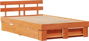 Каркас кровати с ящиками VidaXL 135x190 см, массив сосны, коричневый вощеный