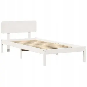 Gultas rāmis ar galvgali VidaXL, ciets priedes koks 75x190 cm, balts