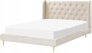 Кровать Beliani FORBACH 140 x 200 см велюровая бежевый