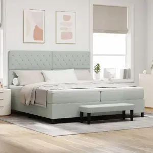 Кровать с матрасом и скамьей VidaXL 200x200 см светло-серый бархат