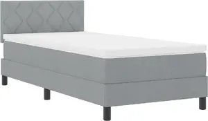 Континентальная кровать с матрасом и LED, VidaXL 90x200 см, светло-серый тканевый