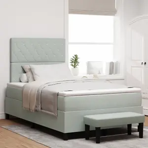 Box Spring gulta ar matraci un soli VidaXL 120x200 cm gaiši pelēks velūrs