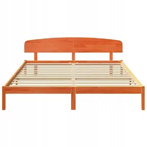 Каркас кровати с изголовьем VidaXL 200x200 см массив сосны коричневый восковый