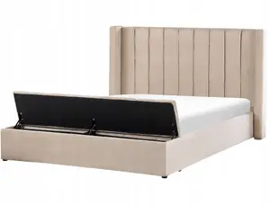 Кровать Beliani Welur NOYERS 180 x 200 см с лавкой, бежевый