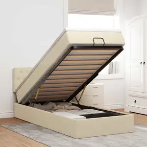 Кровать-оттоман с матрасом VidaXL 90x200 см кремовая ткань
