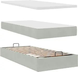 Bed frame with ottoman and mattress VidaXL 100x200 cm, gray velvet