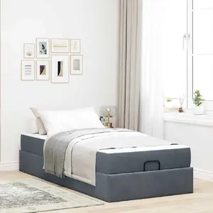 Каркас кровати с местом для хранения VidaXL Aksamit 100 x 200 см, тёмно‑серый, бархат