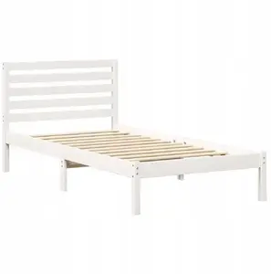 Gultas rāmis ar galvgali VidaXL 90 x 190 cm cieti priedes kokmateriāls balts