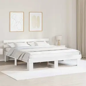 Каркас кровати с изголовьем VidaXL, массив сосны, белый, 200 x 200 см