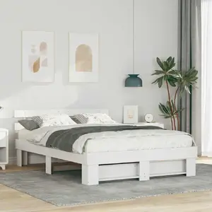 Каркас кровати с изголовьем VidaXL 140 x 200 см Белая Массив сосны