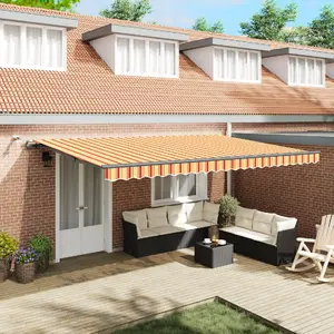 Markīze ar automātisku ievilkšanu un iebūvētu LED, VidaXL 500x300 cm, dzeltena un oranža