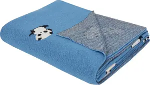Cotton Children's Blanket Beliani TALOKAN 130 x 170 cm blue with panda pattern