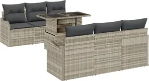 Outdoor Sofa Set VidaXL 7-piece with Light Grey Cushions, Polyrattan