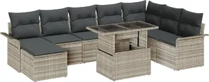 Outdoor Sofa Set VidaXL 9-piece with Cushions, Light Gray Wicker (Polirattan)