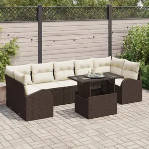 Outdoor sofa set VidaXL 8-piece with cushions, brown poly rattan