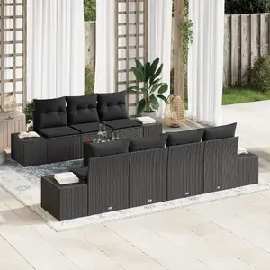 Outdoor sofa set VidaXL 8-piece with cushions, black poly rattan