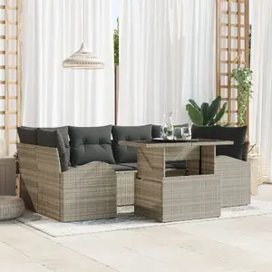 Outdoor sofa set VidaXL 7-piece with light gray cushions, synthetic rattan