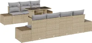 Набор уличной мебели VidaXL, 8 предметов с подушками, бежевый ротанг