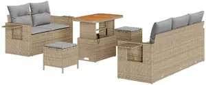 Outdoor sofa set VidaXL model 3361692 — 8-piece beige rattan with cushions