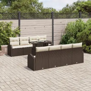 Outdoor sofa set VidaXL 9-piece polyrattan with cushions, brown