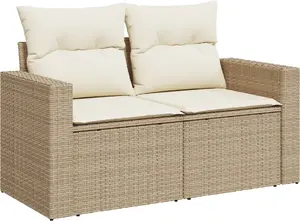 Outdoor Sofa Set VidaXL 10-Piece with Cushions, Beige, Polyrattan & Acacia Wood