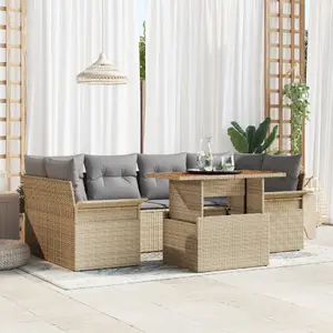 Outdoor sofa set VidaXL 7-piece with cushions, beige, poly rattan