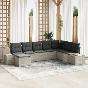 Outdoor sofa set VidaXL 8-piece with light grey cushions, synthetic rattan