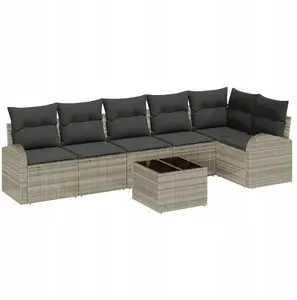 Outdoor sofa VidaXL 2-seater with storage and cushions, grey polyrattan