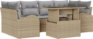Уличный комплект диванов VidaXL, 7 предметов, полиротанг, бежевые подушки