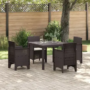 Outdoor dining set VidaXL 5-piece with cushions, brown poly rattan