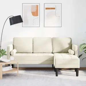 L-veida dīvānu komplekts VidaXL modelis 3329272 — krēmkrāsains velūra dīvāns 173×131×67 cm ar 113 cm soliņu un spilveniem