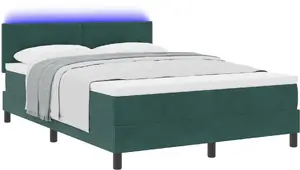 Кровать типа box spring с матрасом и LED VidaXL 140x200 см тёмно‑зеленый бархат