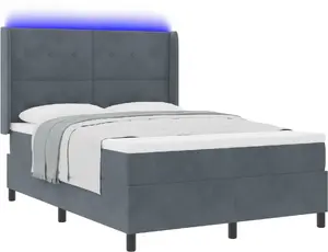 Кровать с ящиком и матрасом VidaXL с LED-подсветкой темно-серая 160x200 см велюр