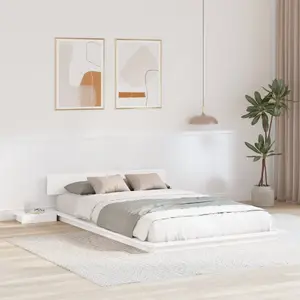 Каркас кровати с прикроватными тумбами VidaXL 120x190 см Белый Массив дерева