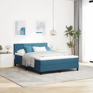 Кровать с матрасом box spring VidaXL 140x190 см тёмно‑синяя бархатная